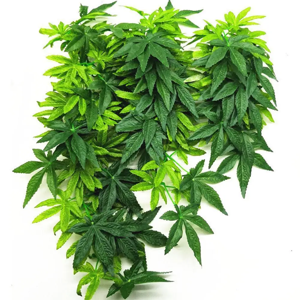 

30/40/50CM Aquarium Reptile Fish Tank Durable No-Fade Artificial Plastic Fake Hanging Leaves Plant Ornament With Sucker