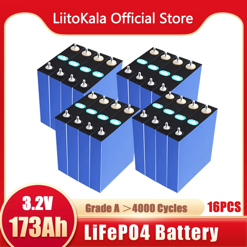 

16pcs LiitoKala EVE 3.2v 173Ah LiFePO4 Cells High 1C Discharge Current for Diy 36v Ebike Car Boat Start Solar Motorhome Solar
