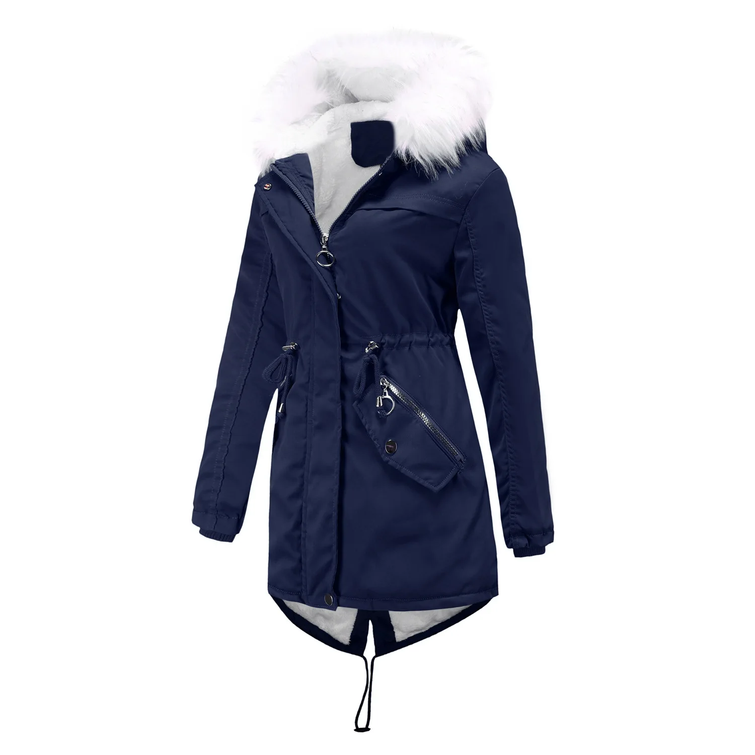 New parkas women's fleece cotton coat warm fur pluffy collar loose winter hooded coat jacket outerwear Oovercoat