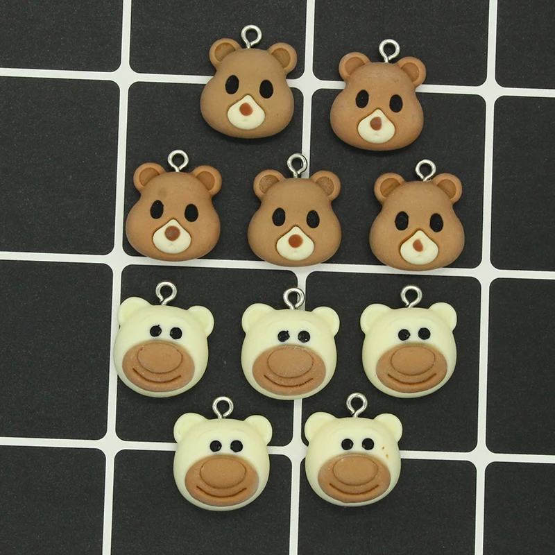 

20pcs/Pack Cute White Brown Bear Head Resin Charms DIY Animal Jewelry Pendants For Earring Keychain Embellishment Accessory F509