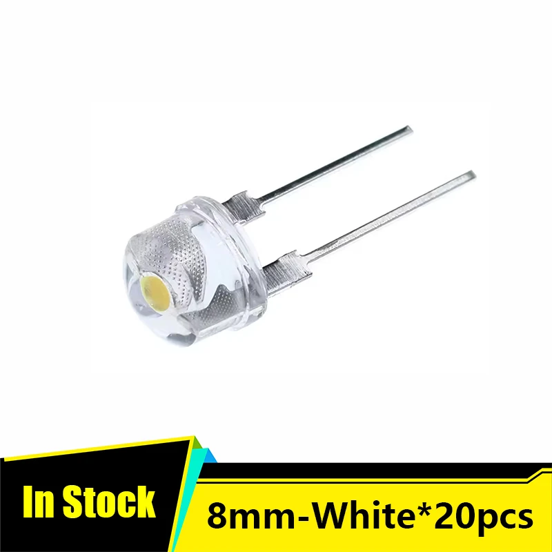 

XRY 10-20PCS F8 8 мм 0,5 Вт 3,0-3,2 В Соломенная шляпа Светодиодная белая супер яркая светодиодная лампа Широкоугольная прозрачная светодиодная лампа Strawhat LED