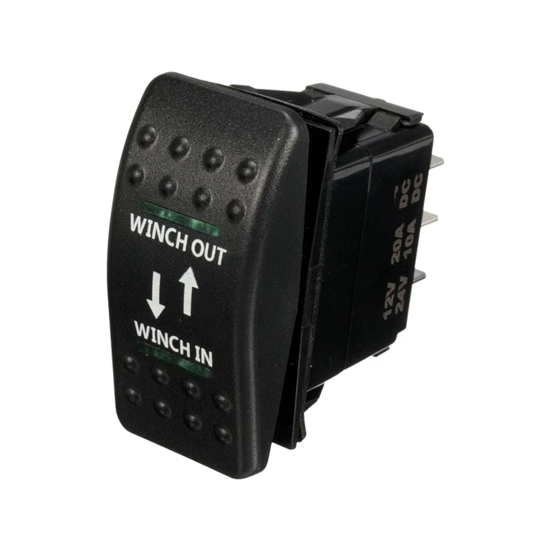 

4X 12V 20A Winch In Winch Out ON-OFF-ON Rocker Switch 7 Pin LED Green