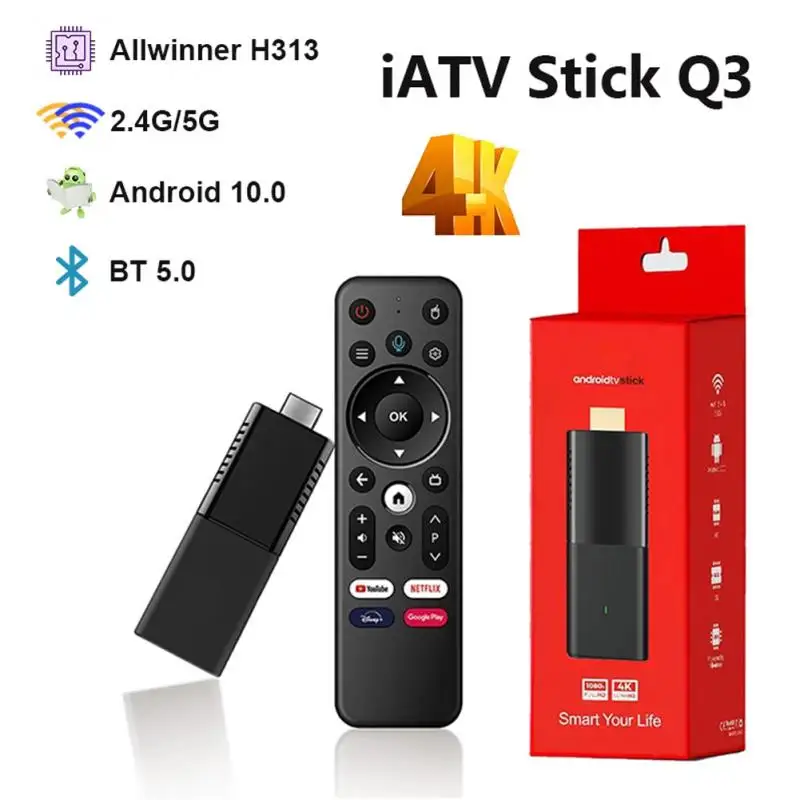 

IATV Stick Q3 Smart TV Stick Portable Android 10 TV Allwinner H313 ATV 4K Full HDR 2.4G/5G WIFI BT5.0 OTG Media Player TV Box