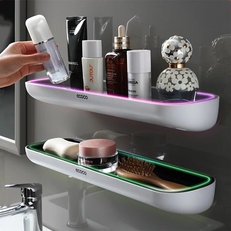 

ECOCO Set Bathroom Shelf Shower Caddy Organizer Wall Mount Shampoo Rack With Towel Bar No Drilling Kitchen Storage Accessories