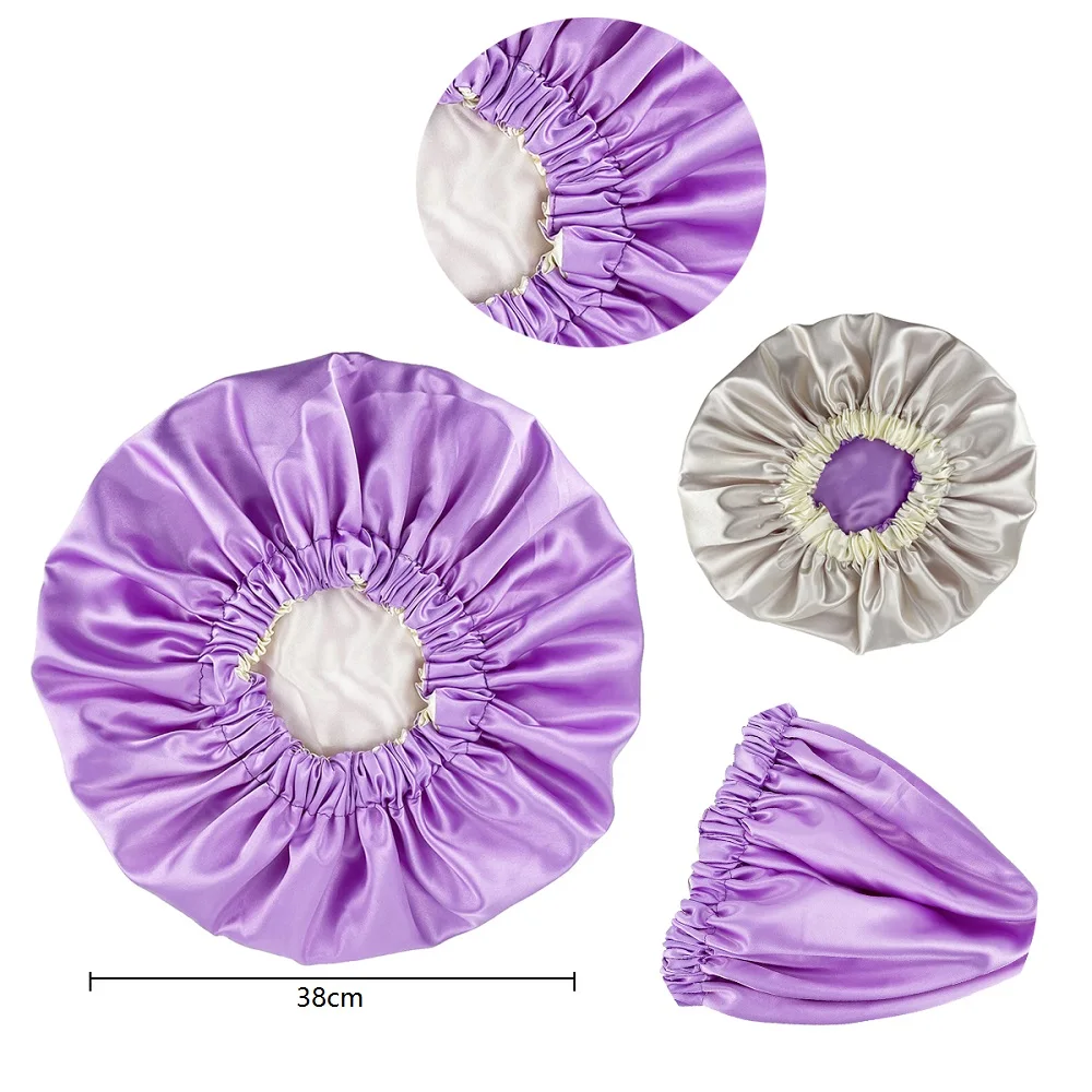 Сверхбольшая двухслойная Атласная шапочка Женский однотонный тюрбан