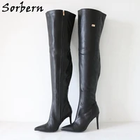 sorbern black genuine leather boots women over the knee thigh high female shoes pointed toe stilettos high heels custom color
