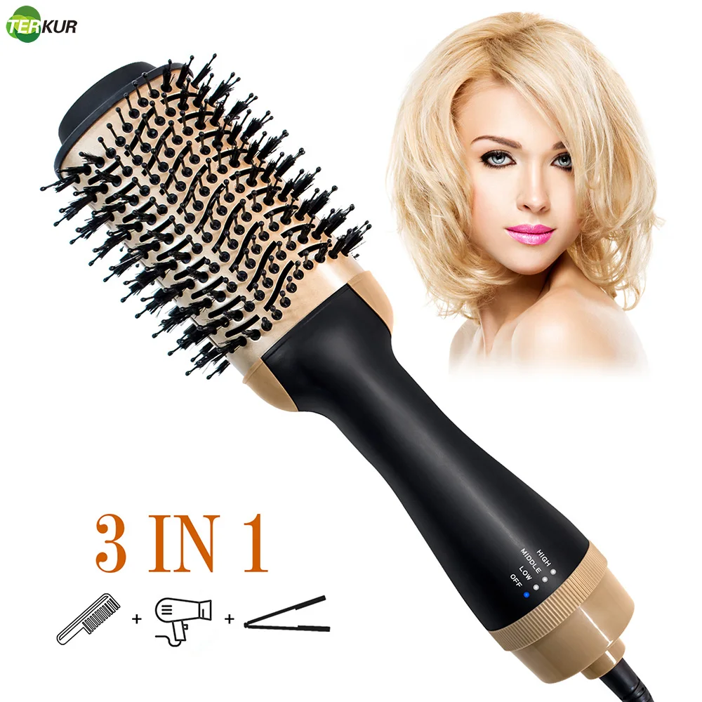 

One Step Professional 3 in 1 Hair Dryer Brush 1000W Curling Iron Electric Blower Tot Comb Roller and Straightener Styling Tools
