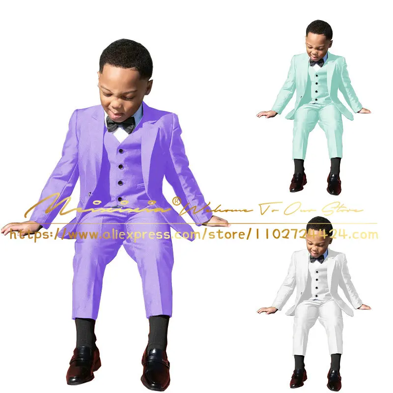 Suit for Boy Light Purple Fashion One Button Child Formal Party Tuxedo Slim Fit Child Wedding Suit (Blazer+Vest+Pants)