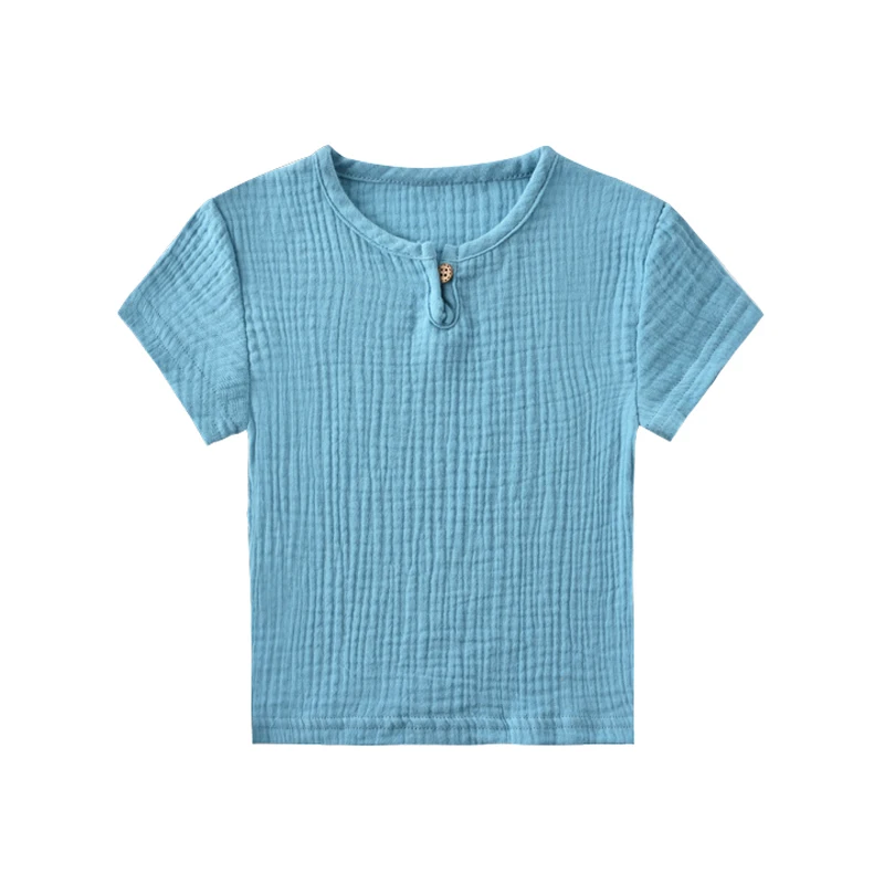 Baby Organic Cotton T shirt Boys Newborn Casual T-shirt Girls Solid Linen Clothes Tops Summer Soft Muslin Clothes Short Sleeve images - 6