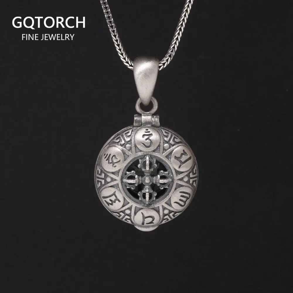 

Real 925 Sterling Silver Six True Words Vajra Mantra Pendant Necklace Openable Round Shape Buddhist Jewelry