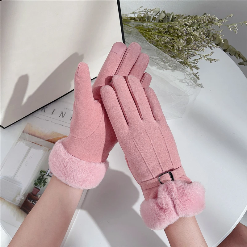 

Fashion Winter Women Gloves Keep Warm Suede Mittens Touch Screen Windproof Full Finger Ladies Outdoor Sport Female Gloves Fashi