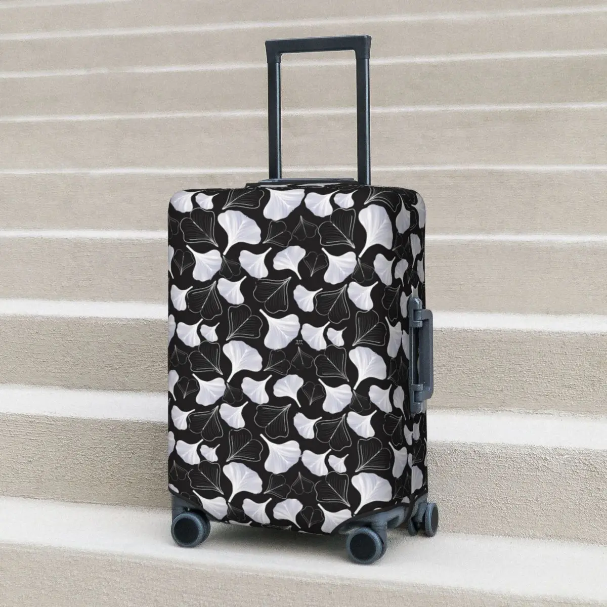 

Ginko Biloba Print Suitcase Cover Black And White Flight Travel Useful Luggage Accesories Protection