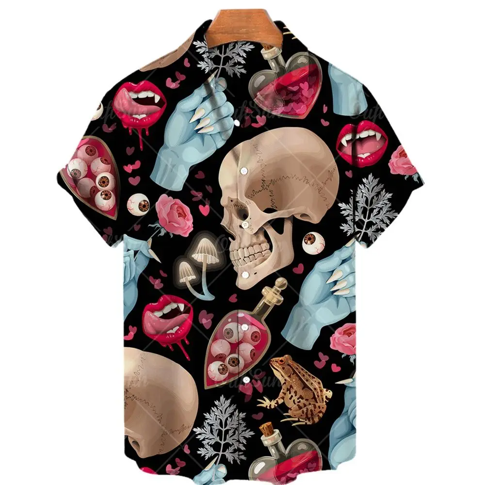 

Mens Skull 3D Printed Casual Vintage Loose Beach Shirts Summer Hip Hop Beach Hawaiian Short Sleeve Shirts Oversized 5XL EU Size