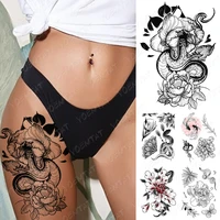 sexy waterproof temporary tatoo stickers snake peony chrysanthemum flower leaves body art fake tattoo men women 3d fake tattoos