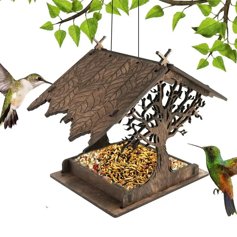 Decorative Cottage Wooden Bird Seed Feeder Bird Feeder Hanging Birdfeeder For Outdoors Cardinals Blue Jays