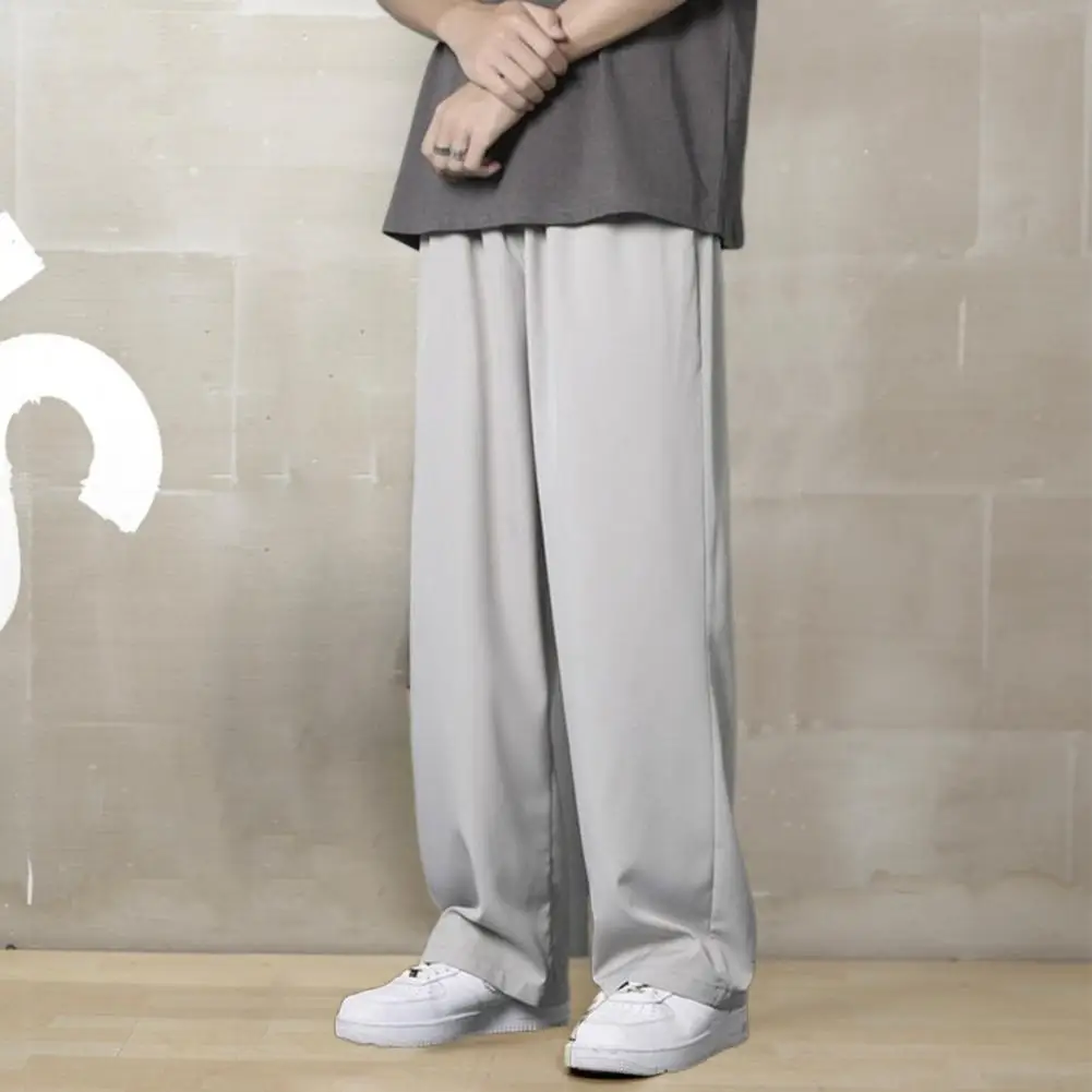 

Men Pants Anti-pilling Draped Shrink Resistant Summer Solid Color Straight Wide Leg Thin Trousers Casual Pants Workwear