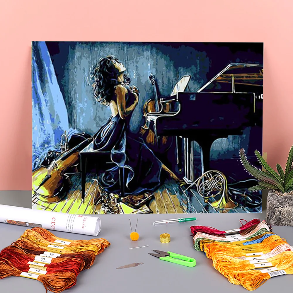 

Figure Girl Abstract Printed Fabric 11CT Cross Stitch Complete Kit Embroidery DMC Threads Hobby Handiwork Sewing Counted