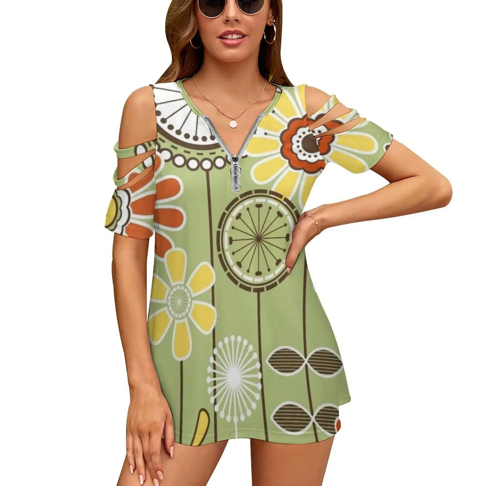 

Женская рубашка с коротким рукавом, с цветочным принтом