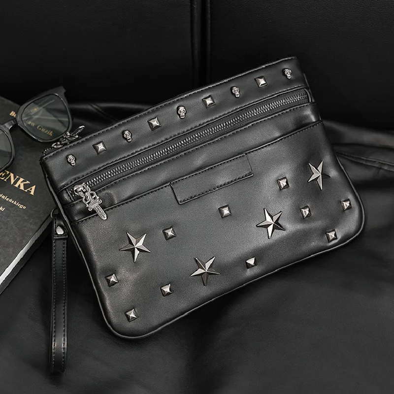 

CCRXRQ Fashion Business Men's Clutches Bags High Quality PU Rivets Design Handbags Wallet Luxury Shopping Phone Coin Pocket Male