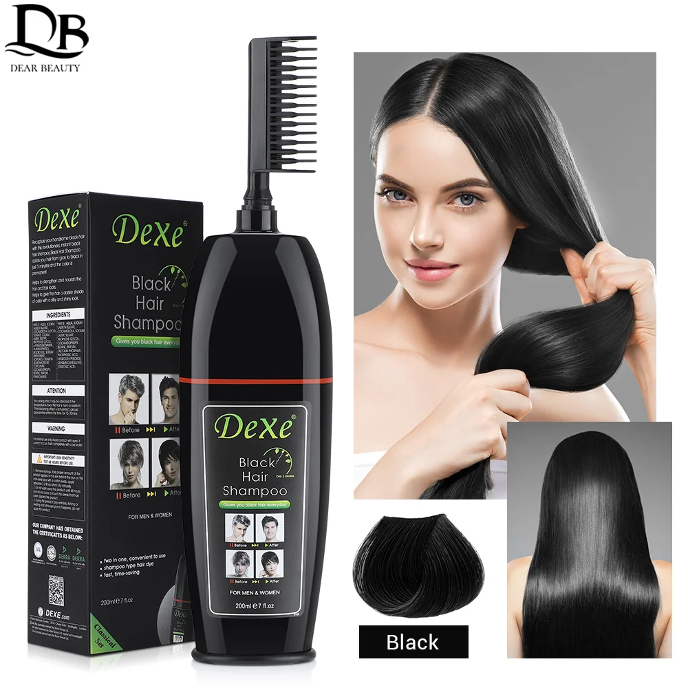 

200ml Permanent Black Hair Shampoo with Comb Organic Natural Fast Hair Dye Plant Essence Hair Color Dye Shampoo For Women Men