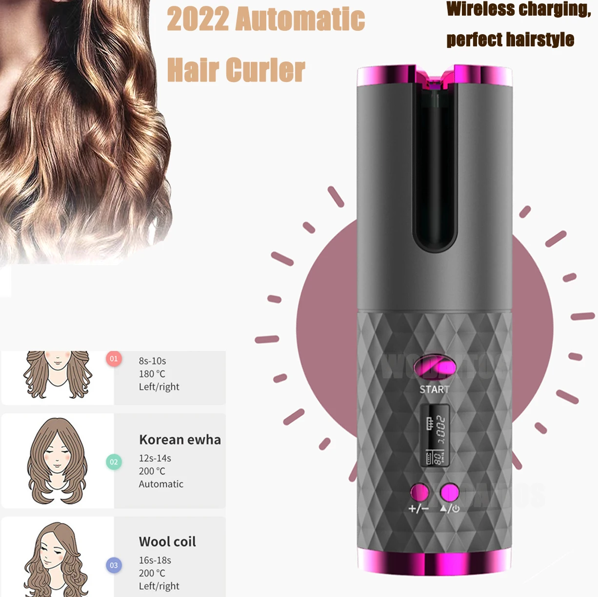 

Portable Automatic Hair Curler Hair Brush LCD Display Electric Hair Curling Iron for Women Hair Styler Wireless Curls Wave Tool