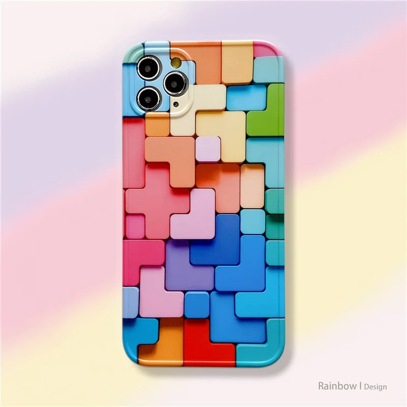 

Tetris 3D Sweet Fashion Iridescent Pattern Silisone Soft Anti-fall For iphone 11 12 13 Pro Max XR Xs Max SE 7 8 Plus Phone Case
