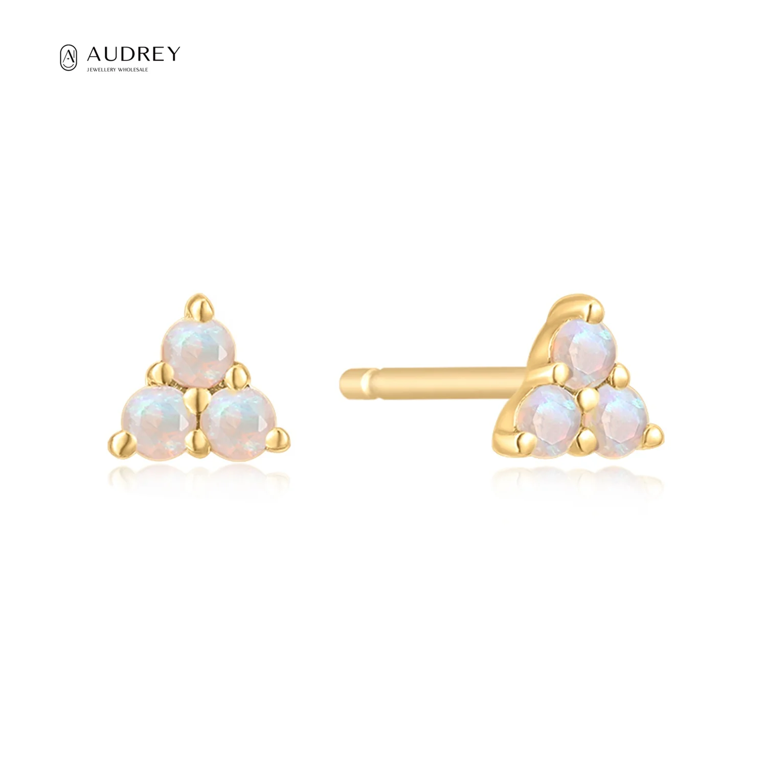 

Audrey Classic Design Earrings Jewellery Mini Cute Triangles Real 14k Solid Gold Opal Hypoallergenic Needle Stud Earring Women