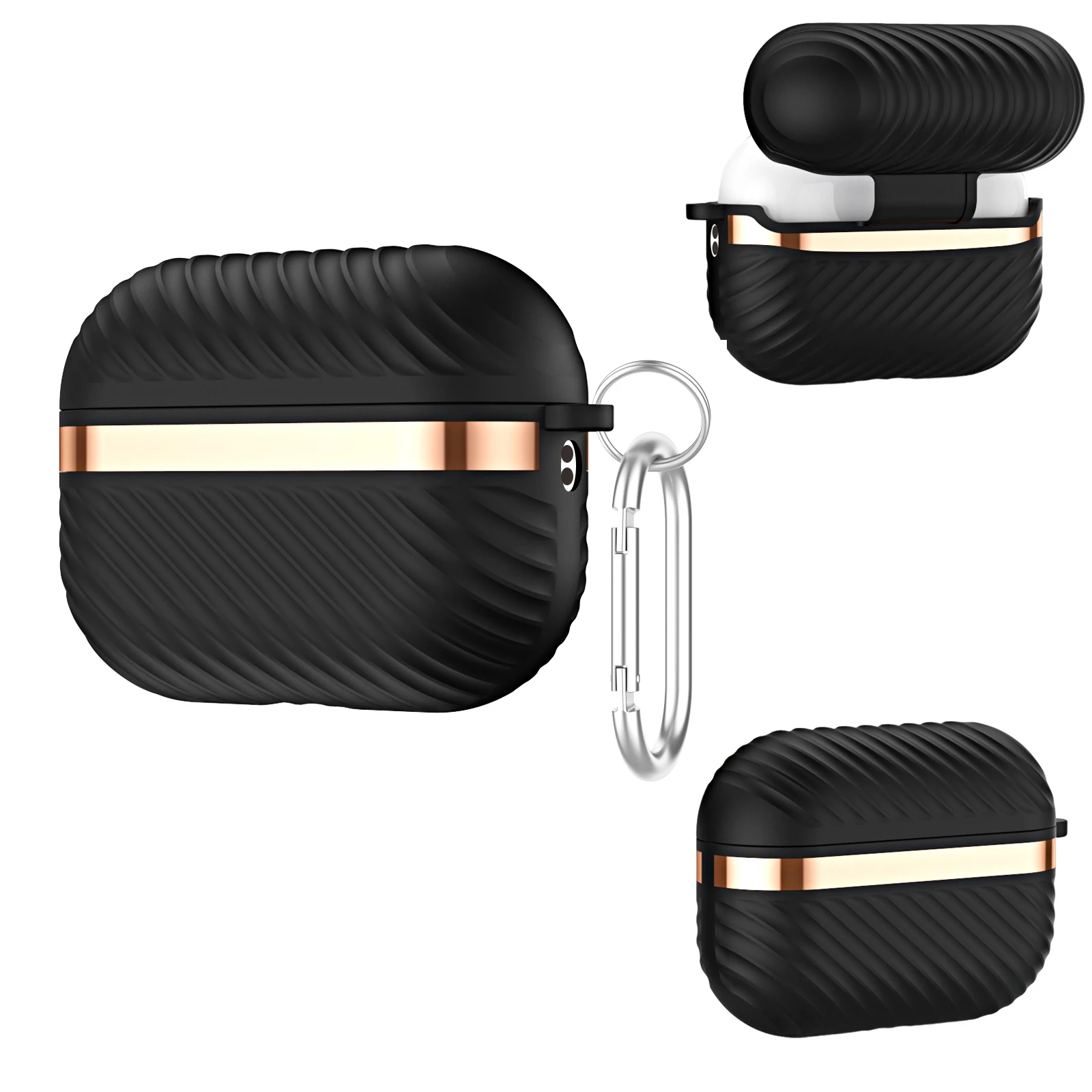 

For AirPods Pro 2 Case Shockproof Electroplating Stripe Silicone Full Protection Cover For Air Pods 2 3 1 Pro2 With Keychain