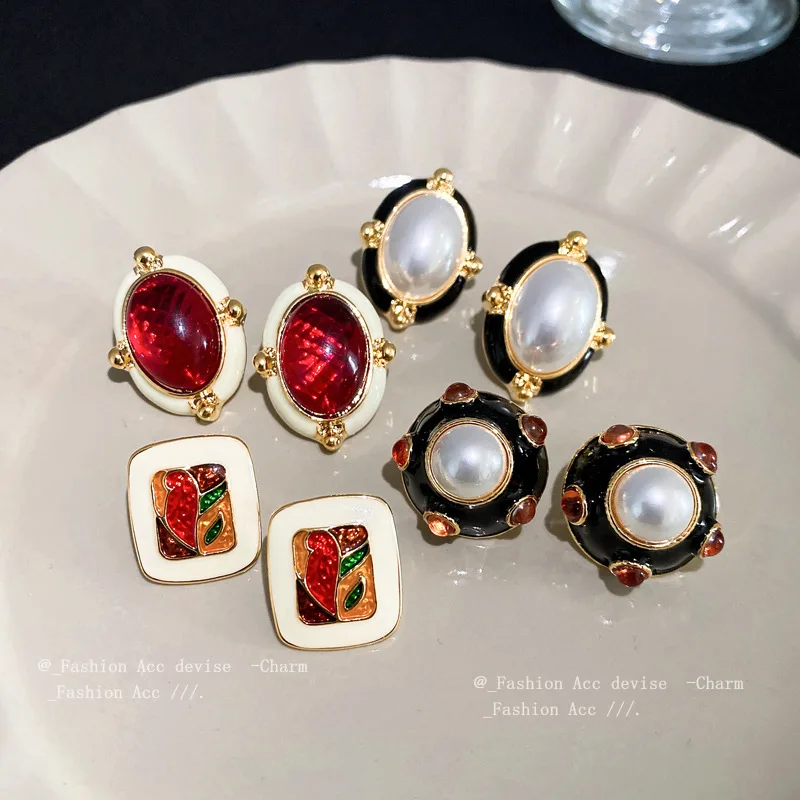 

Роскошные французские винтажные геометрические висячие серьги из красного и зеленого кристалла и смолы, Серьги Brincos, круглые квадратные се...