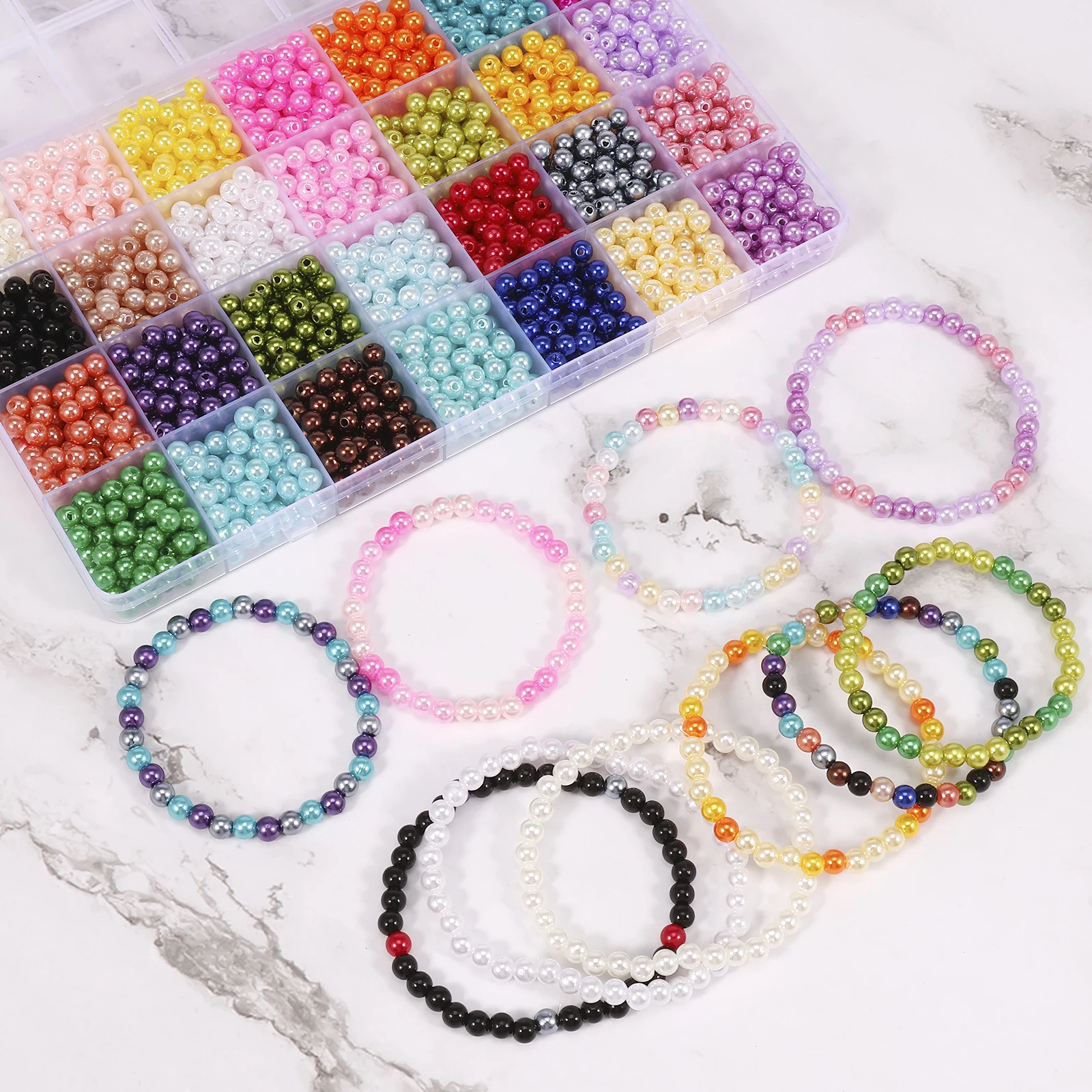 

1960Pcs Bracelet Beads Kit with Storage Box 28 Colors Beads Making Kit DIY Craft Beads Set 6mm Jewellery Beads Kit Bright Color