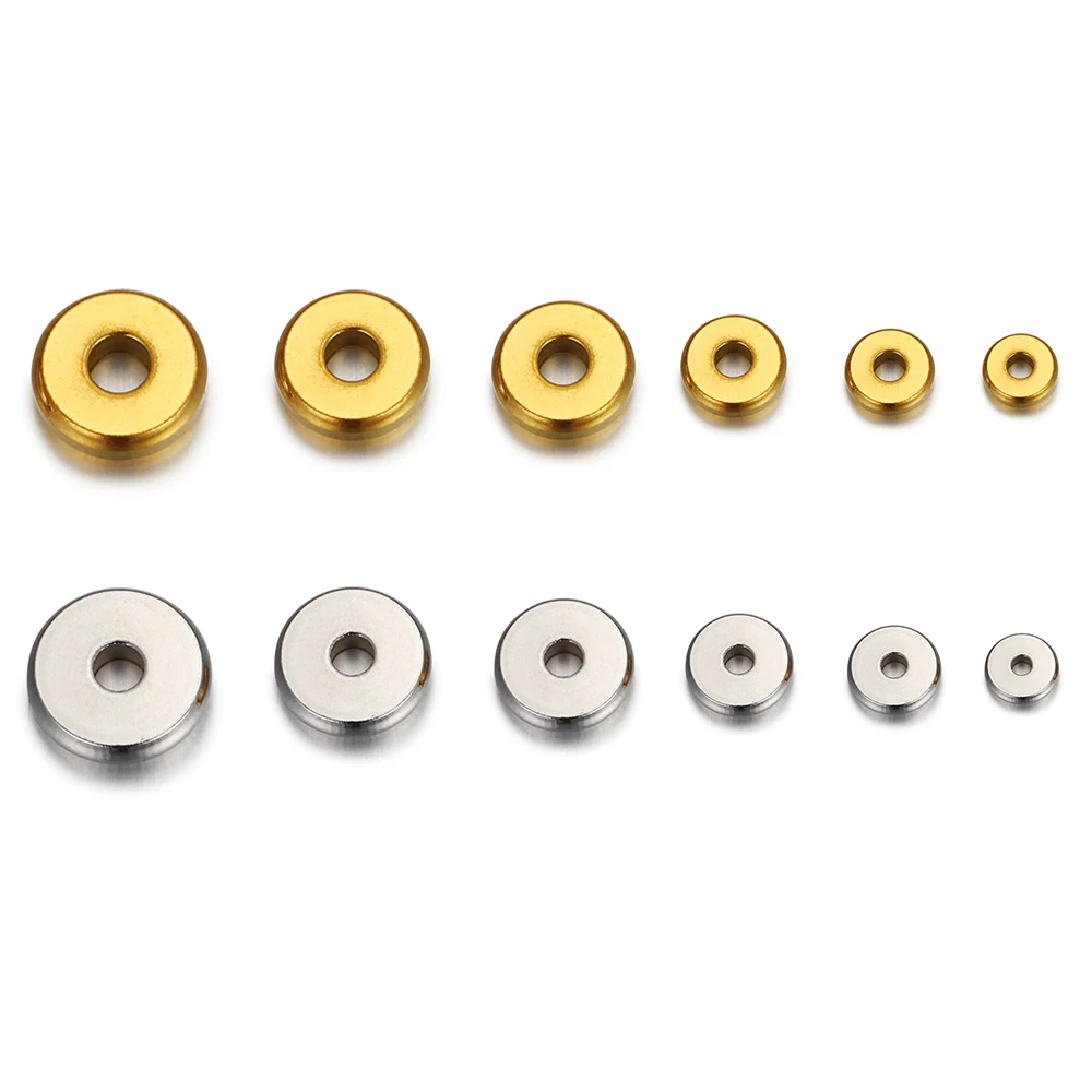 

40pcs Stainless Steel Flat Round Bead Silver Loose Spacer Beads for DIY Bracelet Necklace Jewelry Making Components 3-10mm Bead