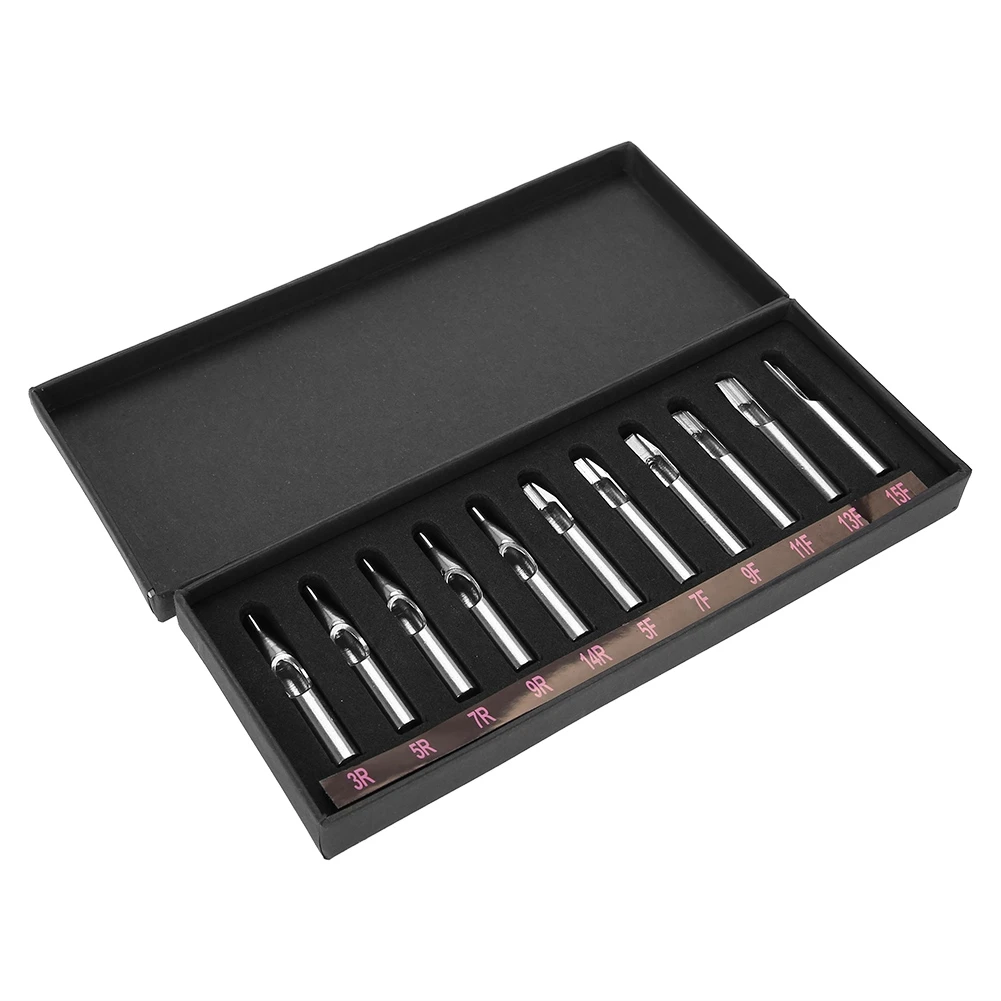 

11Pcs/set Sizes Stainless Steel Tattoo Nozzle Tips Needle Nozzle Mix Kit with Slot Box Package