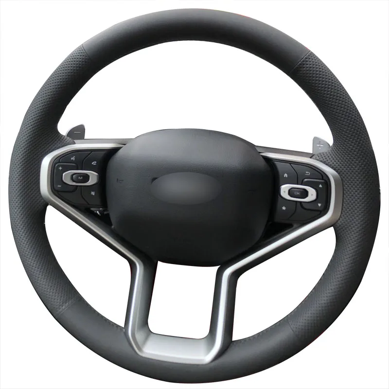 

Anti-Slip Hand Sewing Steering Wheel Cover Black Leather for 2021 Haval H6 Car Accessories