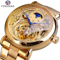 forsining men automatic mechanical stainless steel diesel retro luxury business watch moon phase tourbillon clock relojes hombre