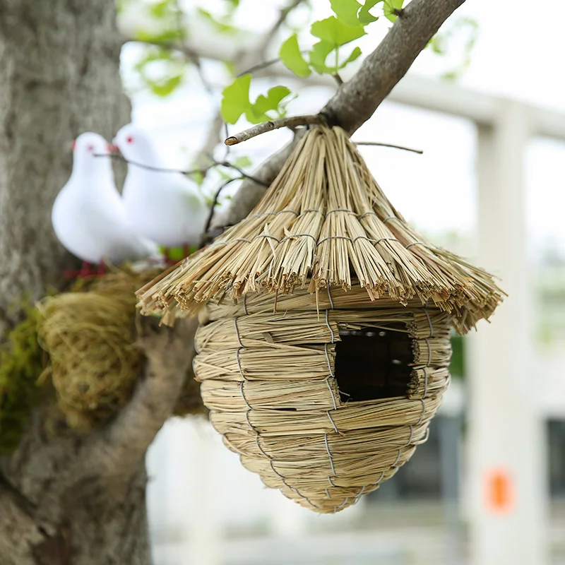 Handmade Straw Woven Simulation Bird Nest Bird Cage Toy Parrot Nest Pigeon Nest Garden Villa Outdoor Decoration Supplies