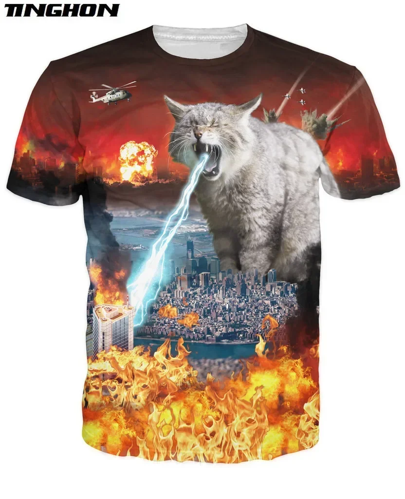 Футболка мужская с коротким рукавом и забавным котом в стиле унисекс