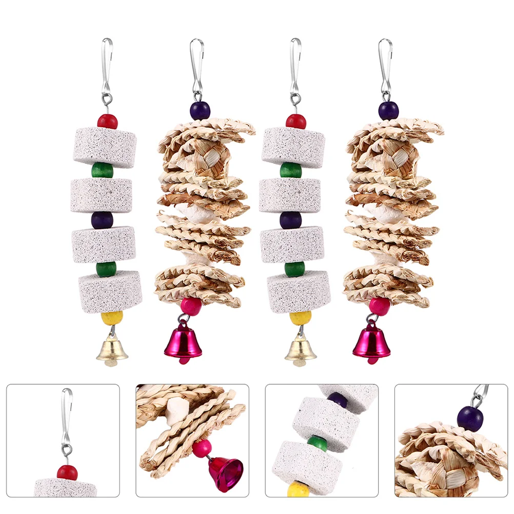 

Toy Bird Toys Parrot Chew Cage Hanging Bite Foraging Grinding Birds Parakeet Cockatiel Beak Molar Parrots Bell Bone Interactive