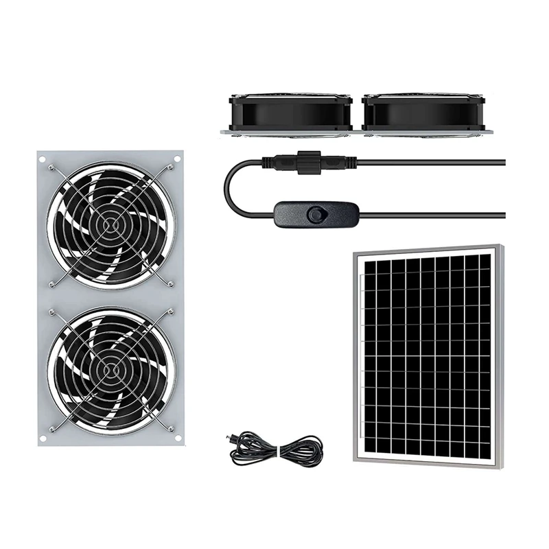 

Solar Waterproof Powered Fan Kit 15W Solar Panel + 2 Pcs High Speed DC Brushless Fan, For Chicken Coop, Dog House, Shed