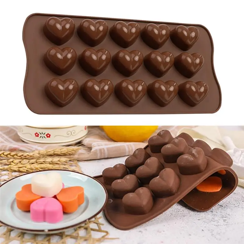 

15 Grids Chocolate Heart Shaped Mold Ice Cube Fondant Making Mould Tray Home Bakery Baking Tool