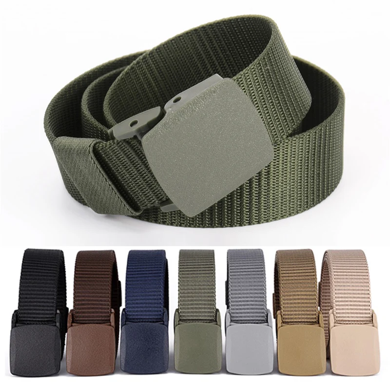 New Plastic Buckle Nylon Canvas Belt Men Women Outdoor Work Metal-free Military Tactical Waist Belt Airport Friendly 2023
