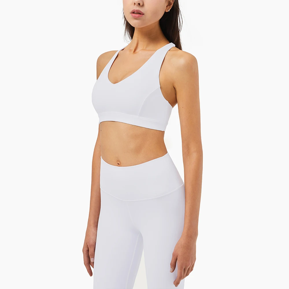 

Women Cross Beauty Back Nude Feeling Yoga Underwear Breathable Sport Bra Fitness Shockproof Workout Elastic Crop Tops Sportswear