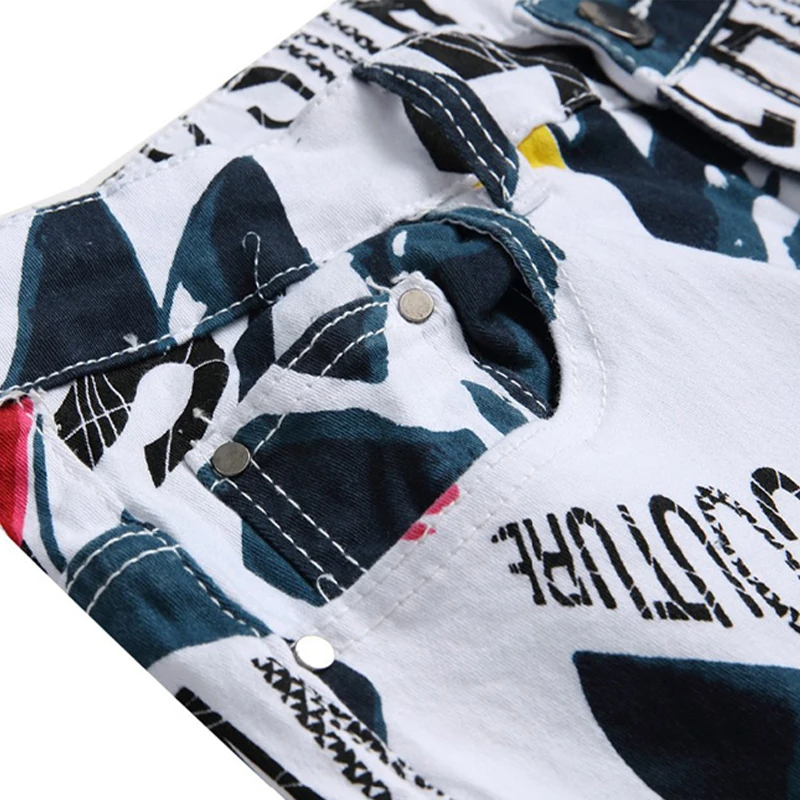 SHABIQI Brand 2022 New Men's Fashion Jeans Men's White Print Stretch Casual Jeans Slim Men's Trousers Large Size 40 42