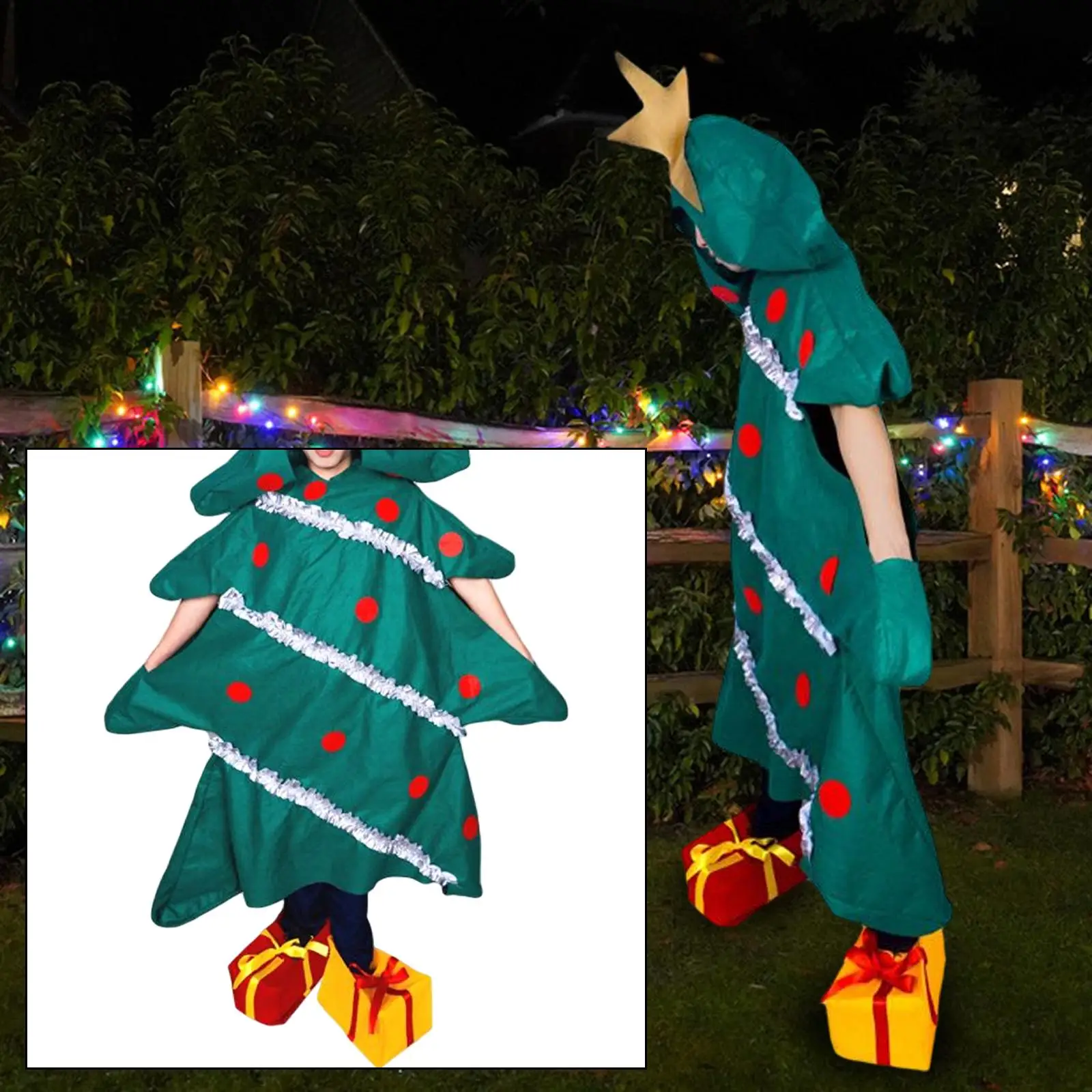 

Костюм рождественской елки, праздничное Забавное платье, Рождественская одежда для женщин и мужчин на Хэллоуин, фотореквизит для сцены, кар...