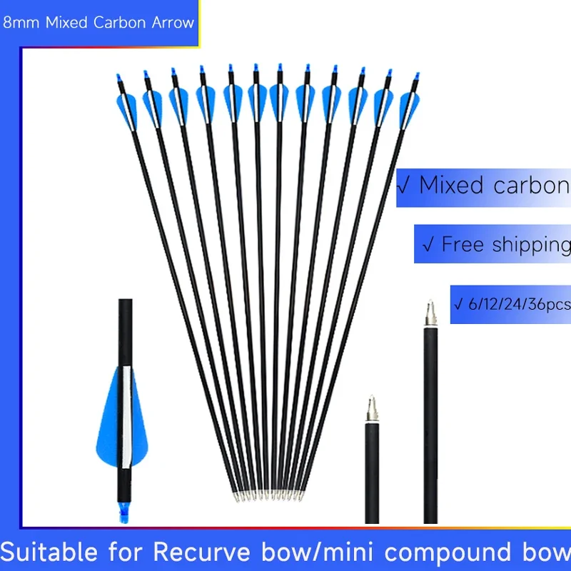 

6/12/24/36 Pcs Hunting bowSpine 500 Mixed Carbon Arrow 30 Inches Diameter 8 mm for Compound/Recurve Bow and Arrow Archery