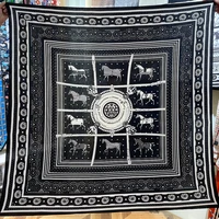 135cm horse printed scarf for women manual hand rolled shawls wraps brand hijab scarf silk cashmere square scarves