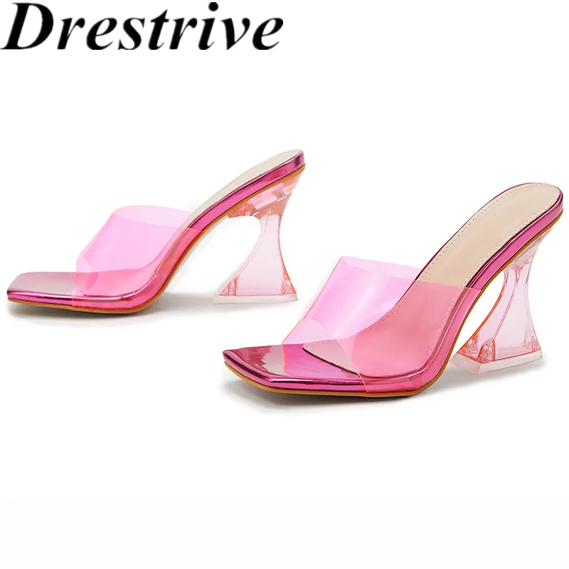 

Drestrive 2022 New Arrivals Women Sandals Pvc Square Toe Size 42 Transparent High Heel Summer Shoes Dress Classic
