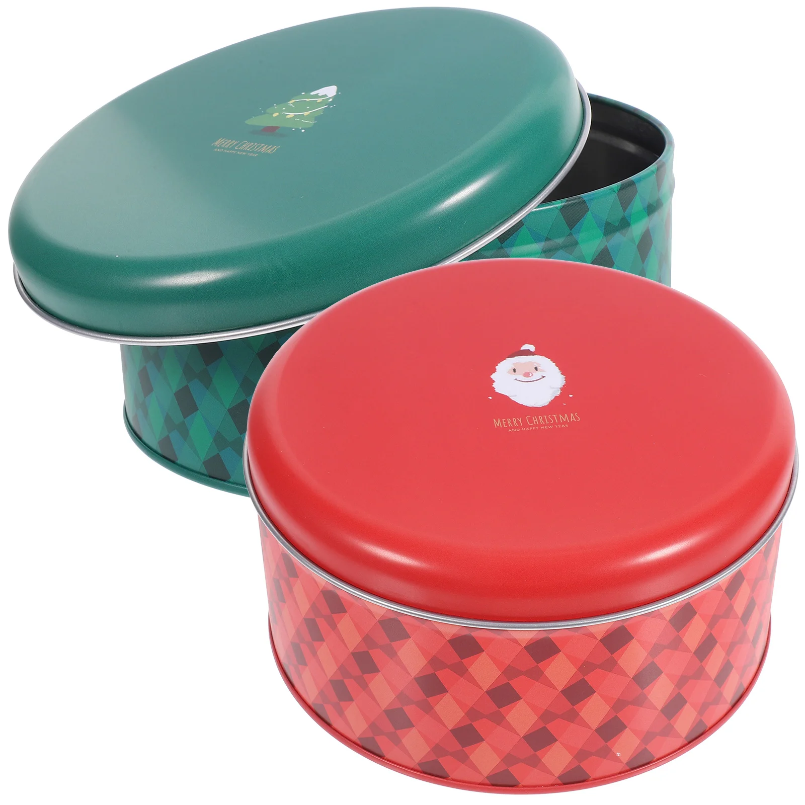 

2 Pcs Christmas Present Tinplate Storage Containers Cookie Tins With Lids Biscuit Box Santa Gifts Candy Holder Jar