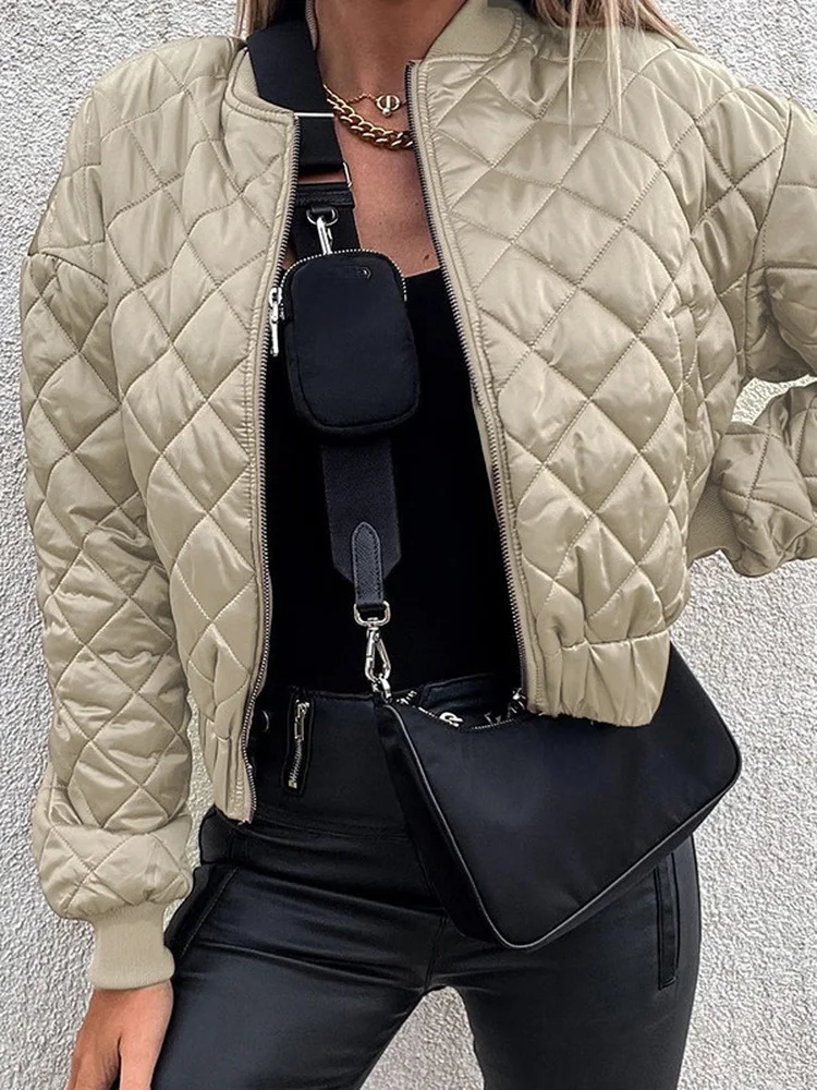 

Fashion Zip-up Long Sleeve Parkas Y2K Streetwear Women's Autumn Winter Casual Cotton-padded Jackets Coats Argyle Plaid Parka Top