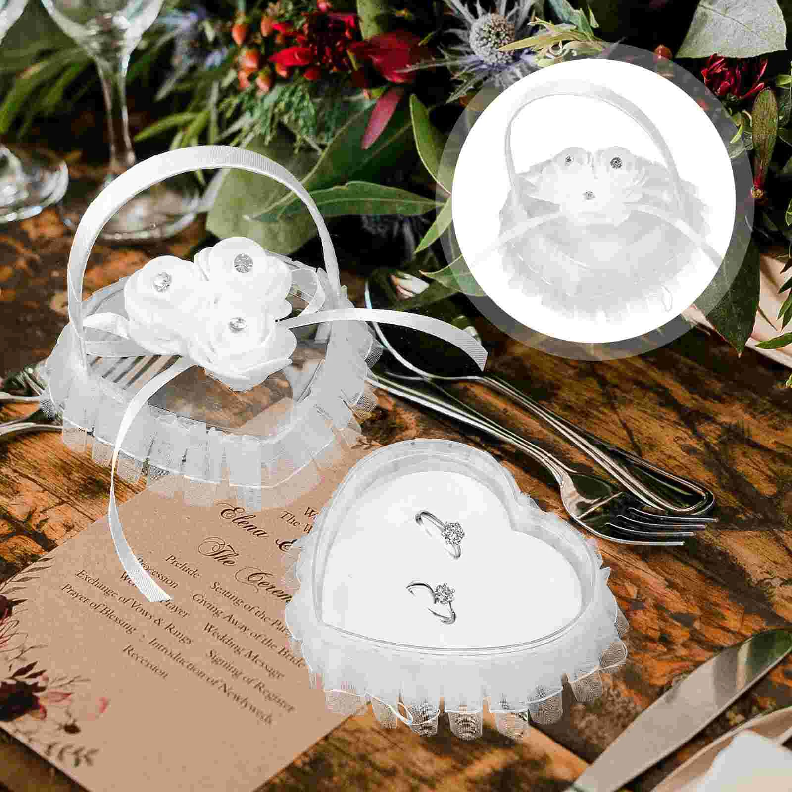 

Ring Pillow Wedding Bearer Box Cushion Heart Ceremony Pillows Holder Bridal Engagement Lace Shape Display Barrier Rustic Handle