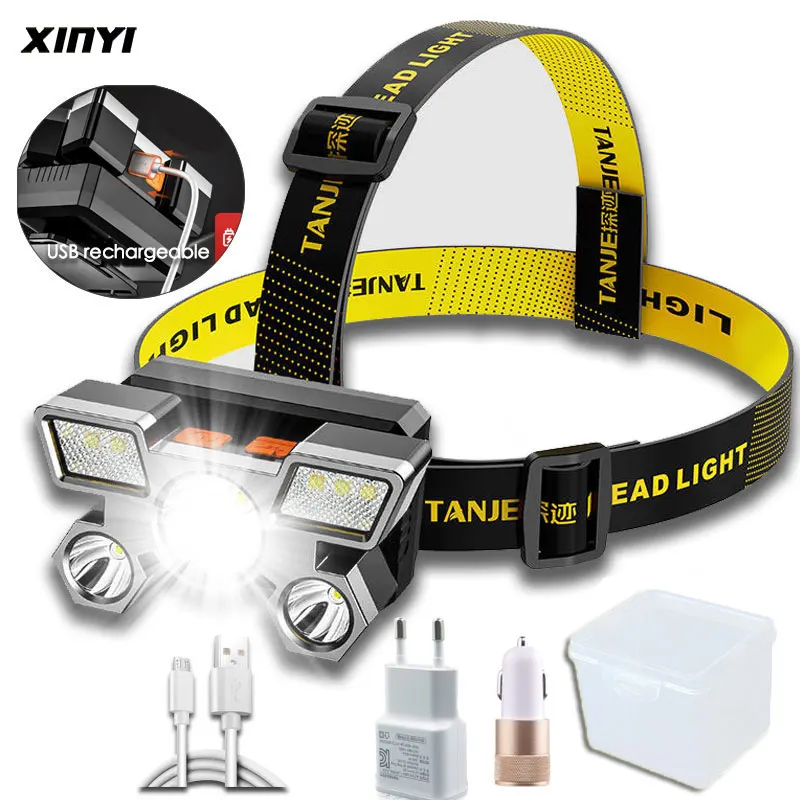

Powerful USB Rechargeable 5LED With Built-in 18650 Battery Portable LED Flashlight Lantern Headlamp For Camping Headlight